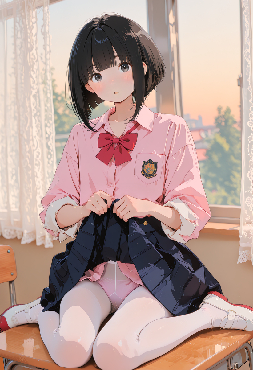 パンストぬぎぬぎからのパンツずらし ”くぱぁ” な黒髪ボブちゃん